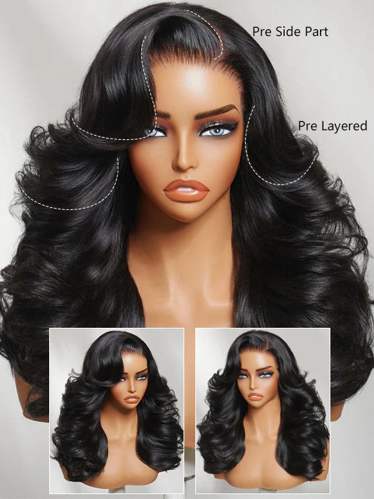 Pre Styled Efortless Chic Layer 7x5 Pre Cut Lace Frontal Wig 200% Density Face Framing Peacock Curls Glueless Ready To Wear Wig