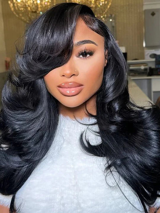 Pre Styled Efortless Chic Layer 7x5 Pre Cut Lace Frontal Wig 200% Density Face Framing Peacock Curls Glueless Ready To Wear Wig
