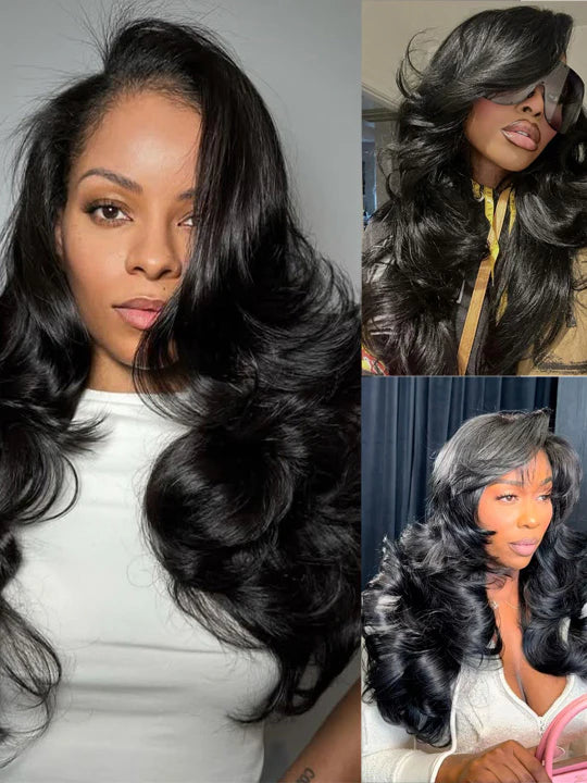 Pre Styled Efortless Chic Layer 7x5 Pre Cut Lace Frontal Wig 200% Density Face Framing Peacock Curls Glueless Ready To Wear Wig