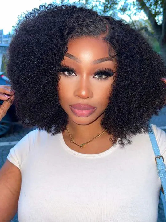 Trendy Short Cut Curly Minimalist Pre-Cut HD Lace Glueless Side Part Frontal Bob Wig  Human Hair 150% Density