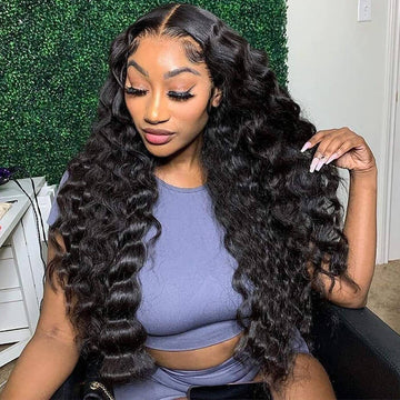 Natural Black Glueless Wig Loose Deep Human Hair 13x4 HD Lace Front Wigs