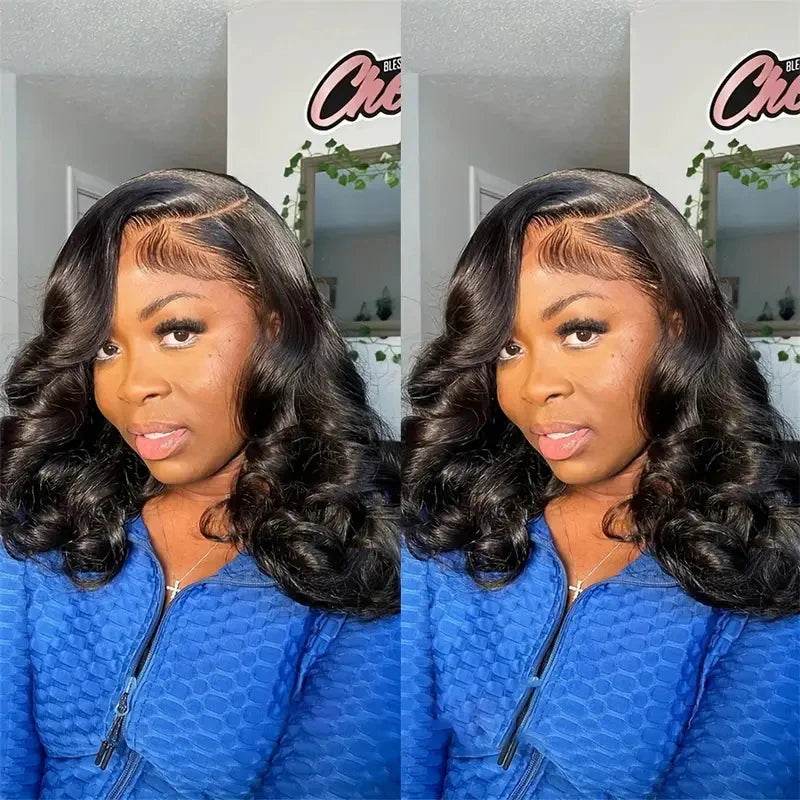 Short Bob Glueless Loose Deep Wave 13*4 HD Lace Frontal Wigs 180% Density Curly Human Hair