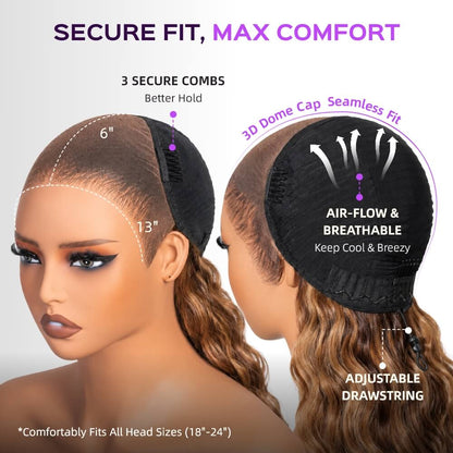13x6 Three-Go™ Bohemian Natural Curl Highlight Honey Blonde Glueless Wigs With Drawstring 100% Human Hair Wig