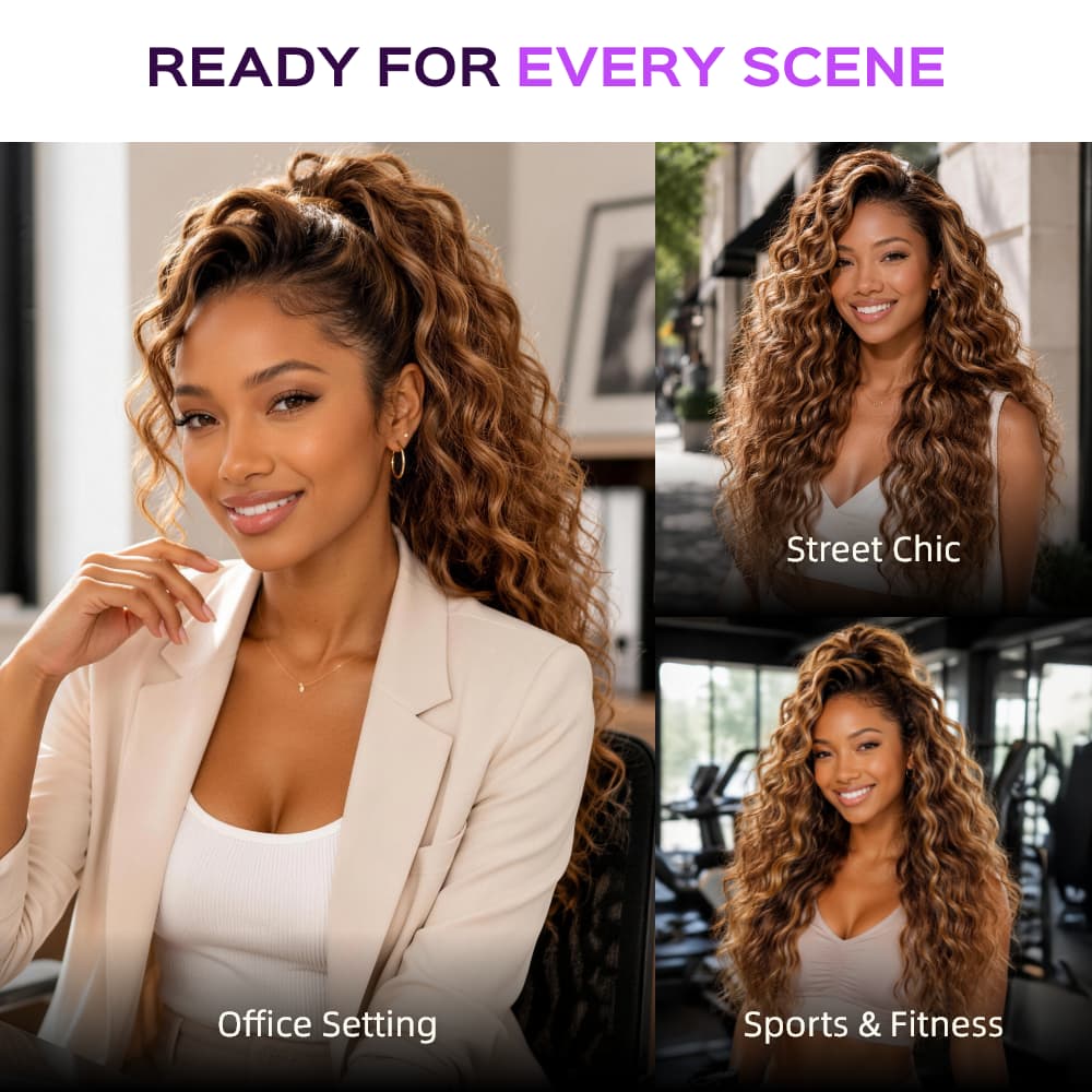 13x6 Three-Go™ Bohemian Natural Curl Highlight Honey Blonde Glueless Wigs With Drawstring 100% Human Hair Wig