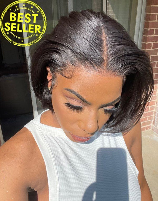 BOO 100%human hair  200% Density 10-16 Inch Short Bob Wig Human Hair Glueless 13x4 Straight HD Lace Front Wigs Straight Bob Lace Front Wigs for Women Natural black Glueless Wig Human Hair Invisible Lace Front Wig