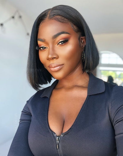 BOO 100%human hair  200% Density 10-16 Inch Short Bob Wig Human Hair Glueless 13x4 Straight HD Lace Front Wigs Straight Bob Lace Front Wigs for Women Natural black Glueless Wig Human Hair Invisible Lace Front Wig