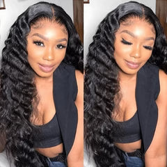 Natural Black Glueless Wig Loose Deep Human Hair 13x4 HD Lace Front Wigs