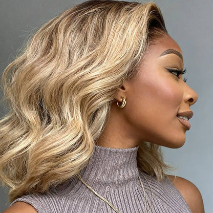 13x4 Lace Front Wigs Human Hair invisible knots Glueless Loose Body Wave Bob Wig Pre-cut Lace Brown Blonde Ombre Beginner Friendly