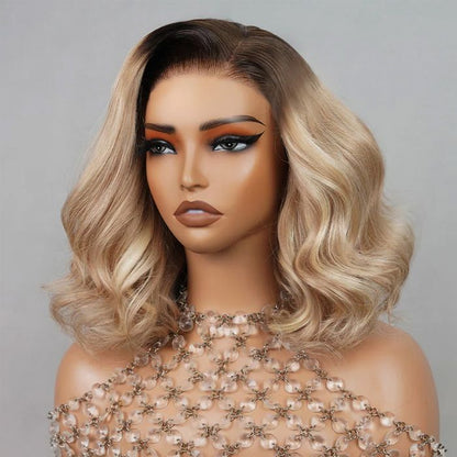13x4 Lace Front Wigs Human Hair invisible knots Glueless Loose Body Wave Bob Wig Pre-cut Lace Brown Blonde Ombre Beginner Friendly