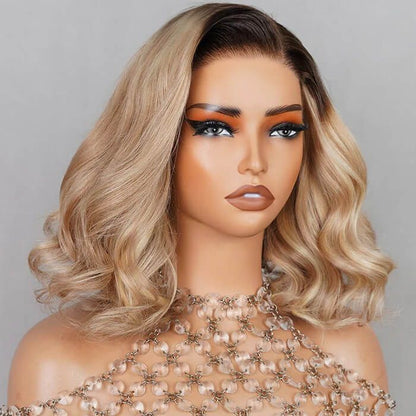 13x4 Lace Front Wigs Human Hair invisible knots Glueless Loose Body Wave Bob Wig Pre-cut Lace Brown Blonde Ombre Beginner Friendly