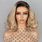 13x4 Lace Front Wigs Human Hair invisible knots Glueless Loose Body Wave Bob Wig Pre-cut Lace Brown Blonde Ombre Beginner Friendly
