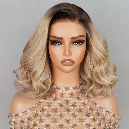 13x4 Lace Front Wigs Human Hair invisible knots Glueless Loose Body Wave Bob Wig Pre-cut Lace Brown Blonde Ombre Beginner Friendly