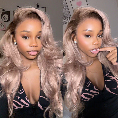 13x6 Three-Go™ Ash Blonde Ombre Glueless Wigs Silky Straight Loose Body Wave With Drawstring Pre Plucked 100% Human Hair Wig