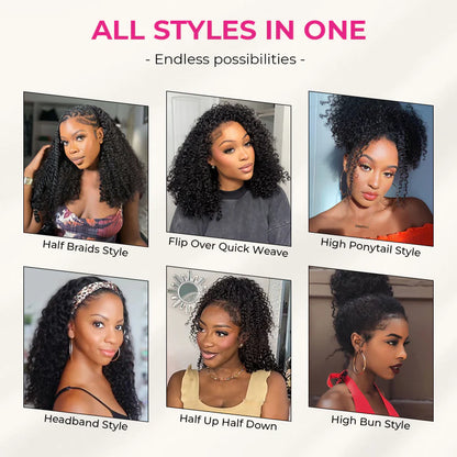 [WEAR GO HALF WIG] boohair New In Beach Curly Half Wig Seamless Flip Over Drawstring Glueless Wig Beginner Friendly