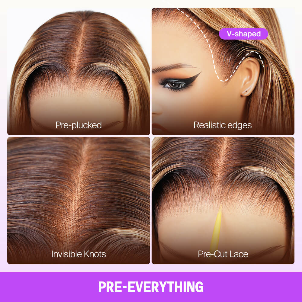 Honey Blonde Highlight Water Wave Pull & Go 13x6 Lace Frontal Tiny Knots Glueless Wig Deep Curly Human Hair