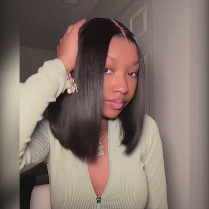 Flash Sale boohair Blunt Cut Light Yaki Straight 7x5 Pre-Cut Lace Bye Bye Knots Glueless Bob Wig Pre-plucked