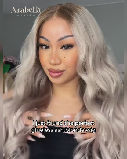 13x6 Three-Go™ Ash Blonde Ombre Glueless Wigs Silky Straight Loose Body Wave With Drawstring Pre Plucked 100% Human Hair Wig