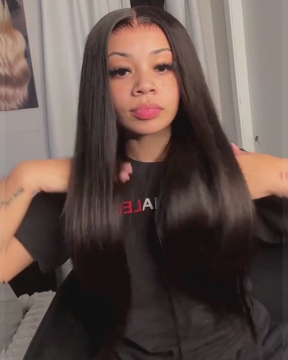 Yaki Straight 13x4/6x5 Glueless Lace Wig Pre-cut Lace Put On and Go Natural Black Beginner Friendly 150% Density
