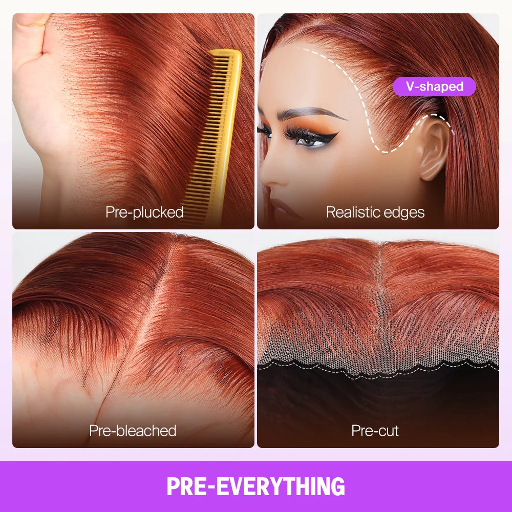 BOOHAIR Three-Go™ Dark Copper Ginger Glueless Wigs Body Wave With Drawstring 100% Human Hair Wig