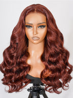Body Wave Put On and Go Glueless Wigs 150% Density Reddish Brown 7x5 Pre-Cut Lace Wigs with Natural Hairline