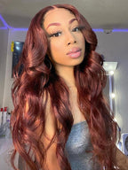 Body Wave Put On and Go Glueless Wigs 150% Density Reddish Brown 7x5 Pre-Cut Lace Wigs with Natural Hairline