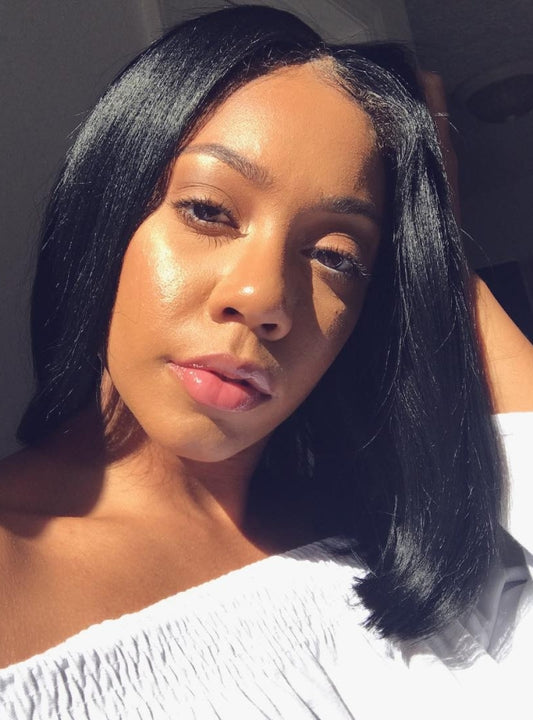 Flash Sale boohair Blunt Cut Light Yaki Straight 7x5 Pre-Cut Lace Bye Bye Knots Glueless Bob Wig Pre-plucked