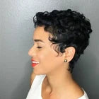 Modern Show Short Mommy Curly Hair Wig Finger Wave Human Hair Wear Go Wigs Guleless Remi Pixie Cut Wig Pre Plucked 150% Density On Sale