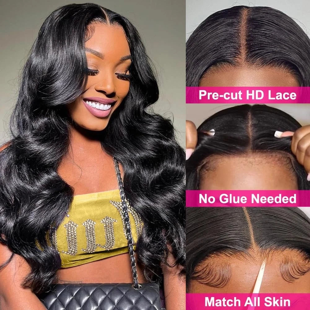 5x5 Glueless Wigs Human Hair Body Wave Lace Front Wigs Put On and Go Glueless Wig with Pre-plucked