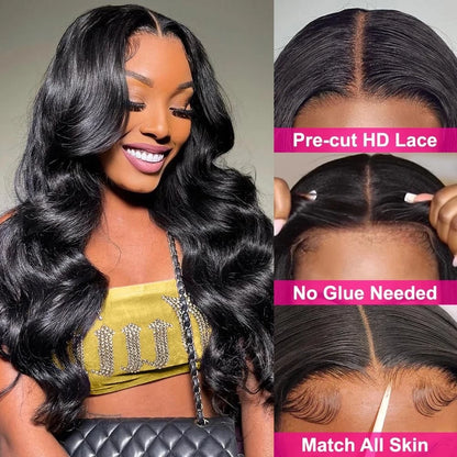 5x5 Glueless Wigs Human Hair Body Wave Lace Front Wigs Put On and Go Glueless Wig with Pre-plucked