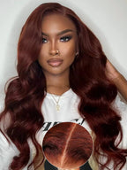 Body Wave Put On and Go Glueless Wigs 150% Density Reddish Brown 7x5 Pre-Cut Lace Wigs with Natural Hairline