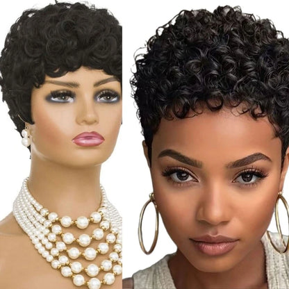 Pixie Cut Wigs Human Hair Wig For Black Women Short Afro Curly Machine Made Wigs Natural Lookings