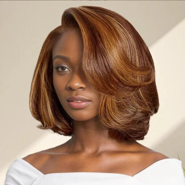 Blonde Highlight Short Layered Bob Wig Wear Go Glueless 13x4 Lace Front Pre-Cut Human Hair Wig