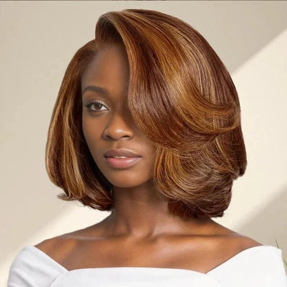 Blonde Highlight Short Layered Bob Wig Wear Go Glueless 13x4 Lace Front Pre-Cut Human Hair Wig