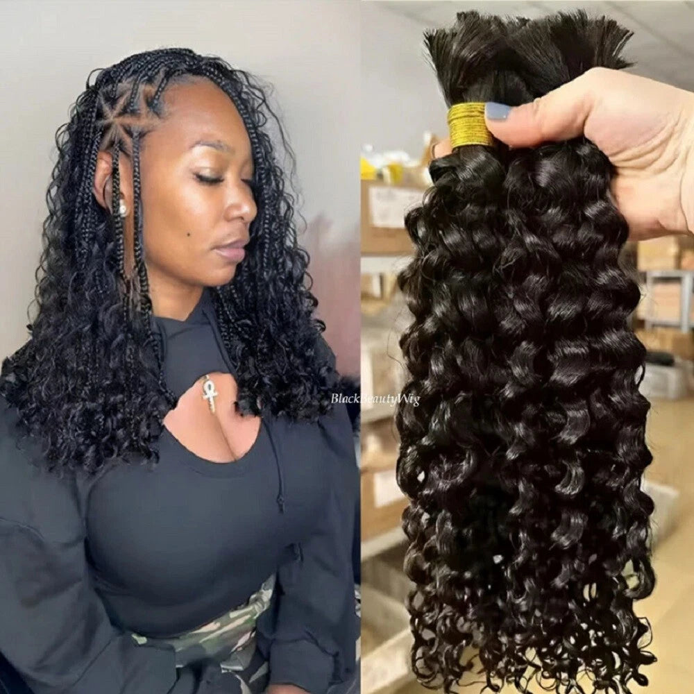 Human Boho Braiding Hair Deep Wave Double Drawn Spanish Curly Bulk Hair Extensions