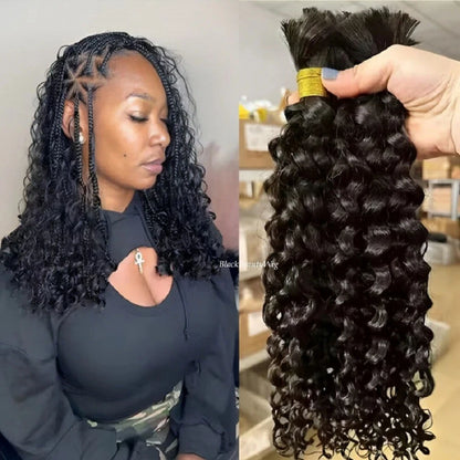 Human Boho Braiding Hair Deep Wave Double Drawn Spanish Curly Bulk Hair Extensions