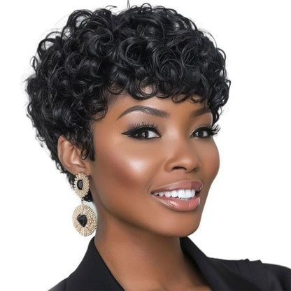 Pixie Cut Wigs Human Hair Wig For Black Women Short Afro Curly Machine Made Wigs Natural Lookings