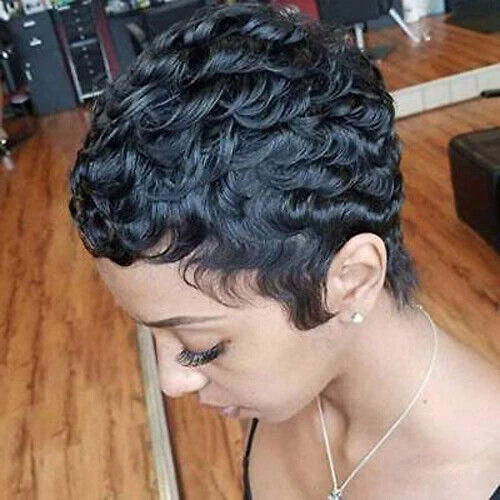 Modern Show Short Mommy Curly Hair Wig Finger Wave Human Hair Wear Go Wigs Guleless Remi Pixie Cut Wig Pre Plucked 150% Density On Sale