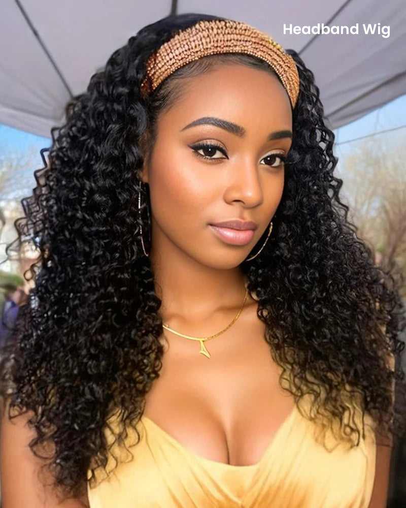 [3 In 1 Half Wig] Burmese Curly Glueless Half Wig With Elastic Drawstring Endless Natural Black Protective Styles