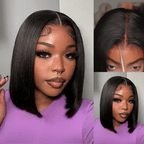 Super Natural Hairline Silky Short Bob Wig Human Hair Straight Bob Lace Human Hair Natural Black