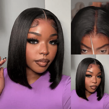 Super Natural Hairline Silky Short Bob Wig Human Hair Straight Bob Lace Human Hair Natural Black