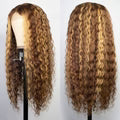 Honey Blonde Highlight Water Wave Pull & Go 13x6 Lace Frontal Tiny Knots Glueless Wig Deep Curly Human Hair