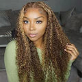 Honey Blonde Highlight Water Wave Pull & Go 13x6 Lace Frontal Tiny Knots Glueless Wig Deep Curly Human Hair
