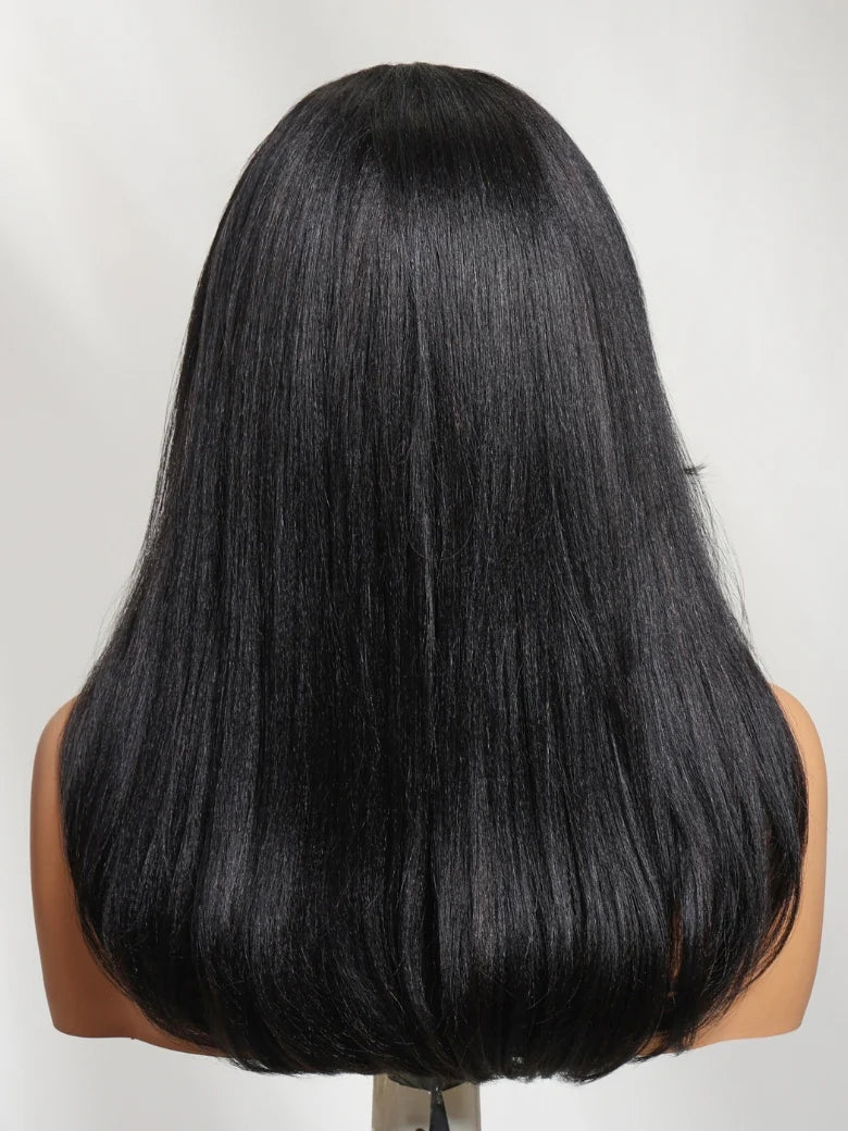 Elegant 7x5 Pre Cut Side-Part Yaki Straight Lace Part Glueless Drawstring Wig With Blowout Face-framing Feathered Layers Ready to Go Beginner Friendly
