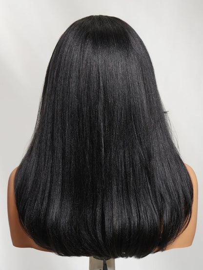 Elegant 7x5 Pre Cut Side-Part Yaki Straight Lace Part Glueless Drawstring Wig With Blowout Face-framing Feathered Layers Ready to Go Beginner Friendly