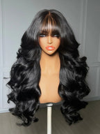 Pre-Everything 7x5/13x4 Lace Frontal Loose Wave Wigs with Bangs-Fluffy Hair 3D Dome Cap Put on and Go Glueless Human Hair