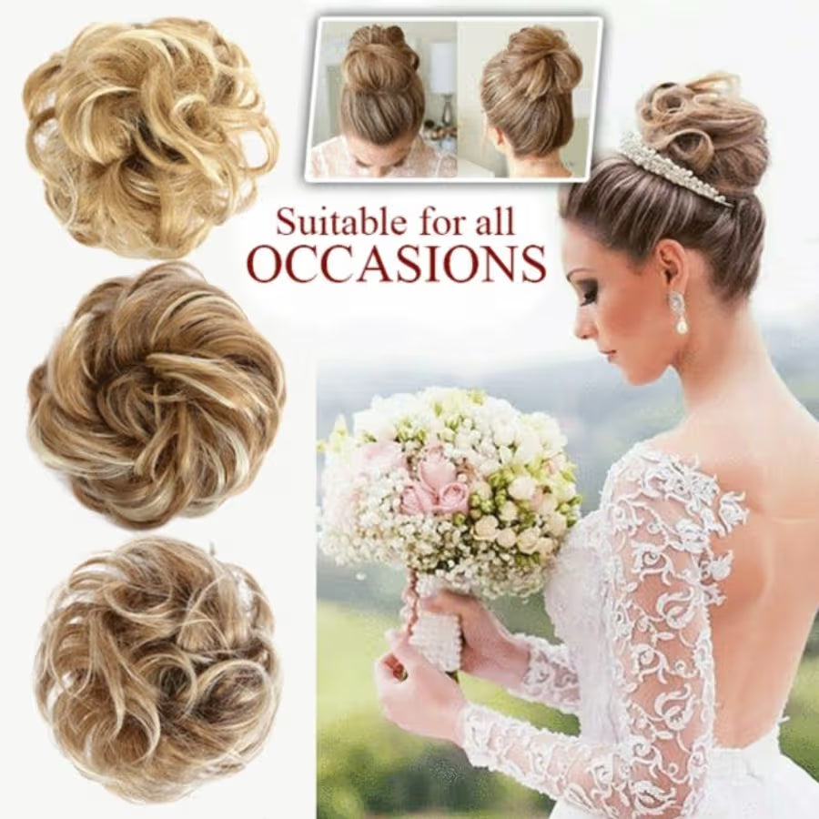 Large Messy Bun Hair Piece Wavy Curly Scrunchies Synthetic Chignon Ponytail Hair Extensions Thick Updo Hairpieces for Women Dirty Blonde