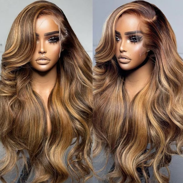 Blonde Highlighted Wig Body Wave Glueless Human Hair Wigs 13x4 HD Lace Front Wigs 180% Density with Pre Plucked