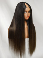 Pre Everything 7x5 Glueless Lace Chestnut Brown Ombre Yaki Straight Put On and Go Wig With Bleached Knots 150% Density