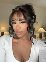 Boohair 7x5 Bye Bye Knots 13x4 Lace Fluffy Loose Body Wave Lace Frontal Wig with Bangs Pre everything Put On and Go Human Hair Glueless  Wigs 180% Density