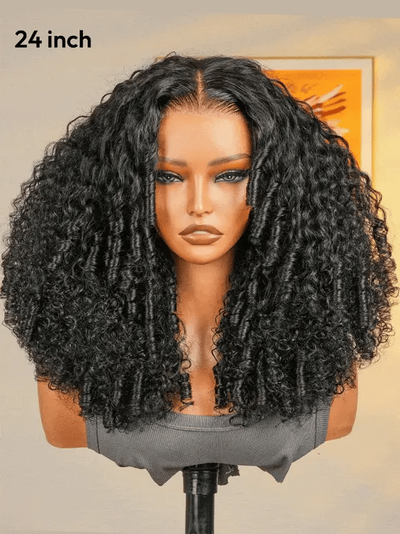 7x5 Bye Bye Knots Kinky Curly Wig Put On and Go Pre Cut Lace Lace Closure Premium Glueless Human Hair Wigs with Drawstring